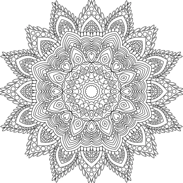 Mandala yetişkin renklendirme kitap için anahat. Mandala boyama sayfası. Dekoratif yuvarlak süsleme. Meditasyon poster için arka plan. Olağandışı çiçek oryantal çizgi vektör şekil. Islam, Asya, Tibet motifleri.