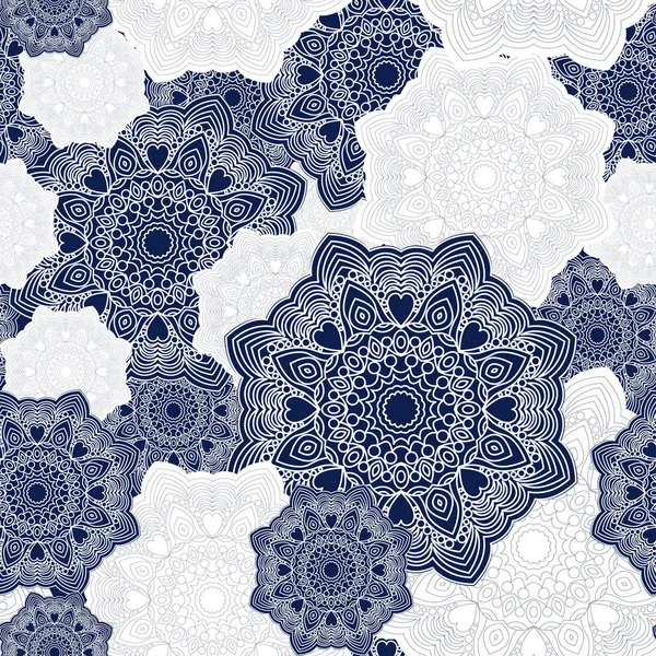 Mandala arka plan deseni, mavi ve beyaz renkler ile. Tibet motifler. Meditasyon poster. 