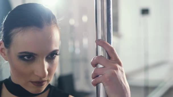 Flickan dansar på Pole, dansare, Fitness och Sport. Poledance — Stockvideo