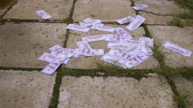 Süpürge kaldırım arka plan üzerinde çöp Kepçe dolar piyango