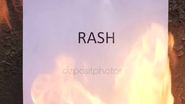 Flaming word rash slow motion — Stock Video