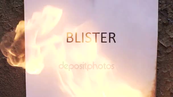 Fiammeggiante parola blister — Video Stock