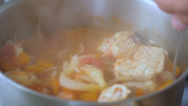 Φυτικό stew με κρέας γιαμ — Αρχείο Βίντεο
