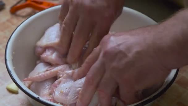 Marinating meat chicken hd — Stock Video