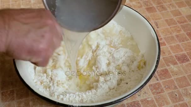 Men dough kneading hd close up — Stock Video