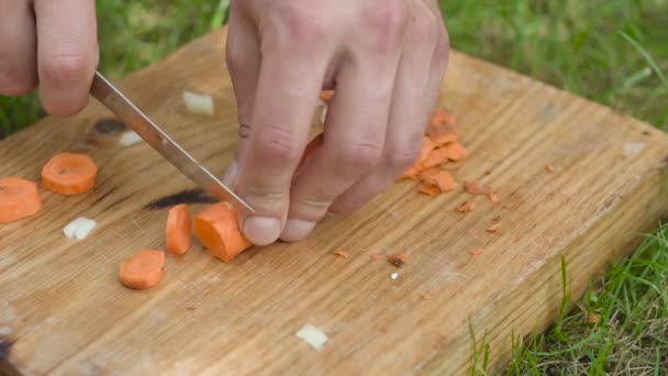 Homem cortando cenouras hd — Vídeo de Stock