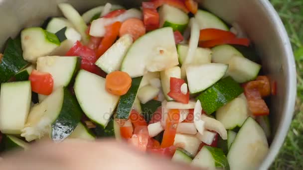Preparación de calabacín con verduras — Vídeo de stock