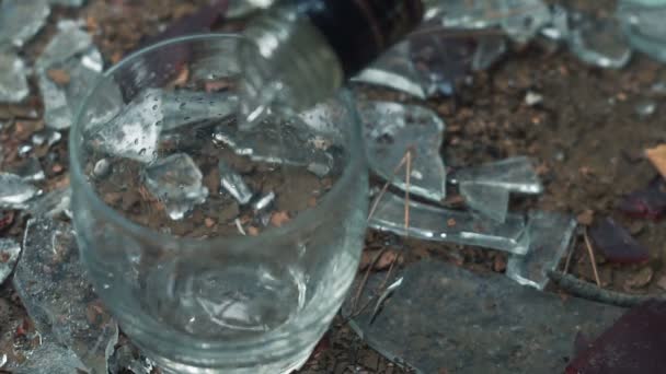 De alcoholist is uitstorten wodka — Stockvideo