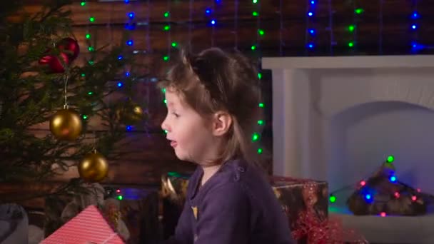 Mädchen erhält ihr Weihnachtsgeschenk — Stockvideo