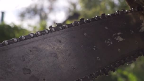 Chainsaw close up hd — стоковое видео