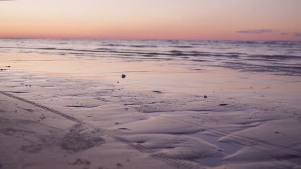 Les vagues de la mer à la plage le soir — Video