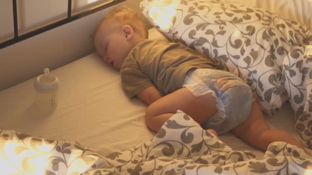 Sleeping Baby With Baby Bottle — Stock Video