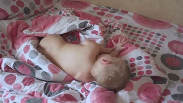 Retrato de um bebê de uma orelha. dormir e acordar . — Vídeo de Stock