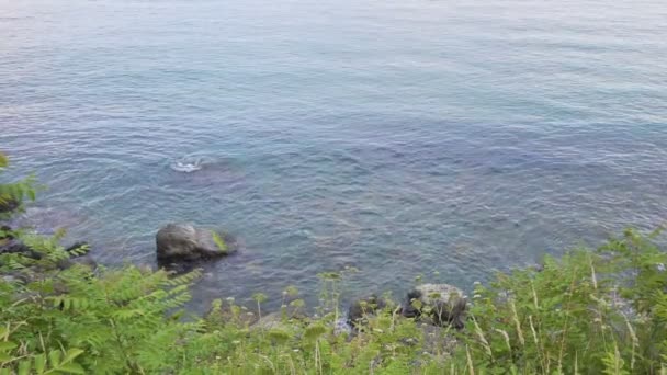 Salpicos de água na costa rochosa lento — Vídeo de Stock