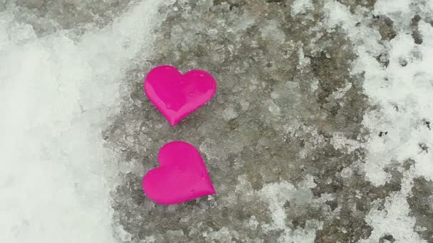 HEART ON SNOW. Valentines day Spring — 图库视频影像