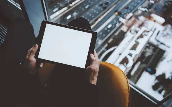 Mock up of digital tablet in man's hands — Stock Photo, Image