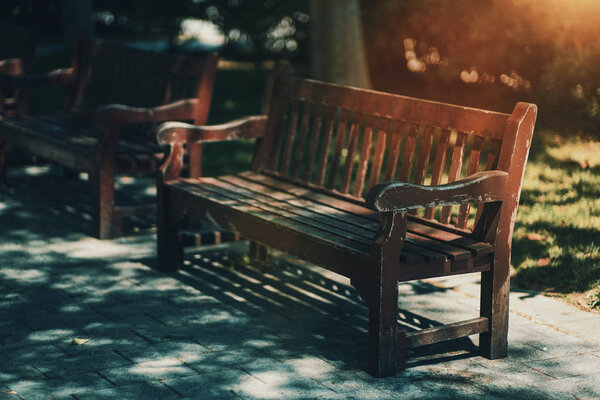 Wooden bench in Barcelona park