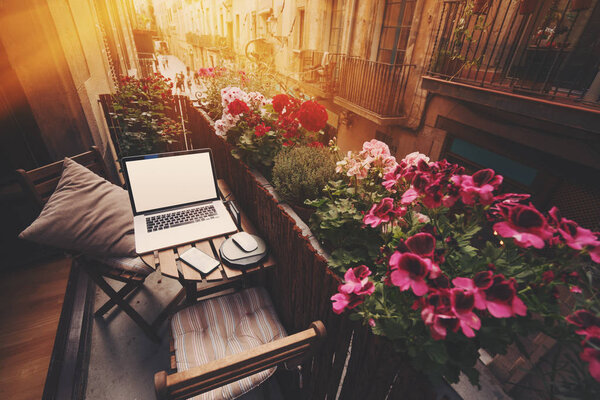 Cozy workspace on balcony