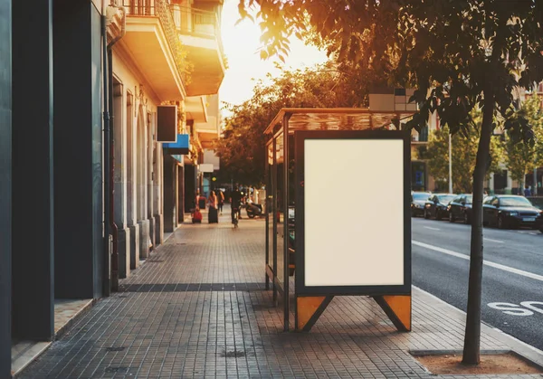 Blank billboard on city bus stop — Stock Photo, Image