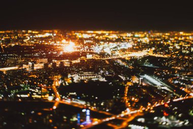 True tilt shift shooting of night city from high point clipart
