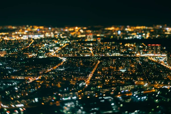 True tilt shift shooting of night city from high point