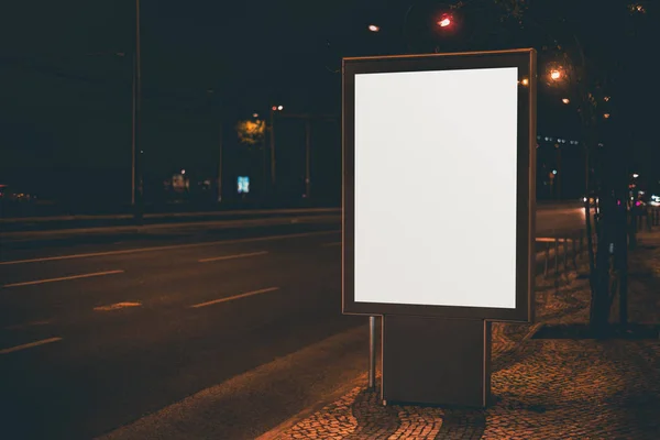 White information poster mock up in night urban settings — Stock Photo, Image