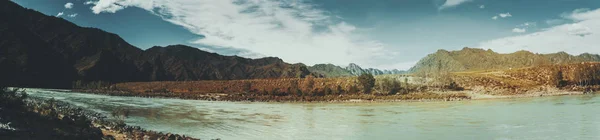 Panoramic view of Katun river and Altay mountains