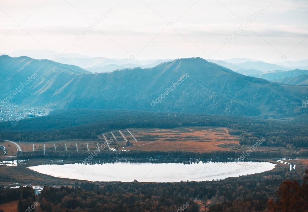Landscape with Manzherok lake and Altay mountains