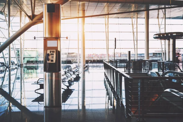 Pay station inside of interior of airport terminal — Stock Photo, Image