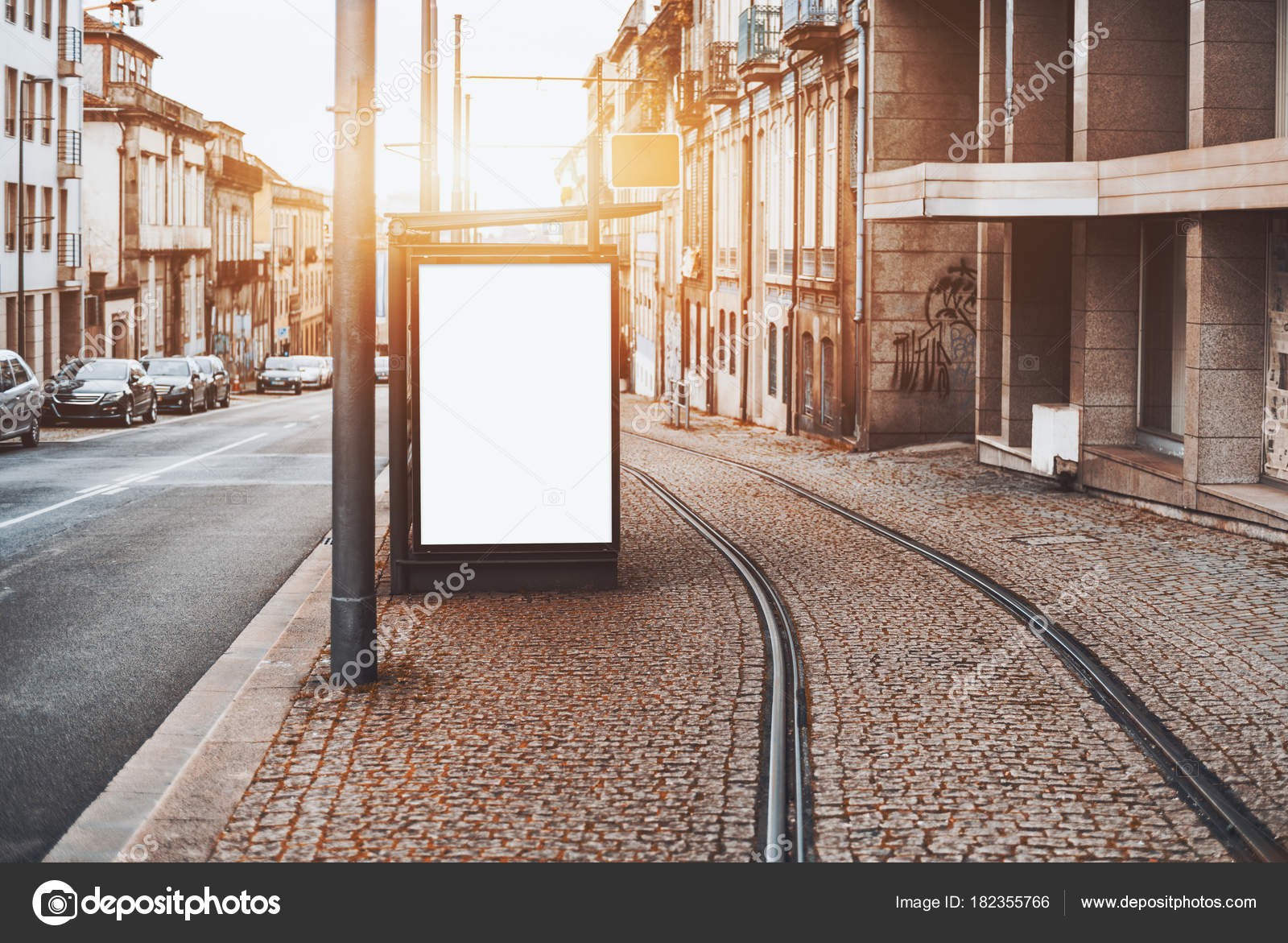 Download Tram Station With Mockup Of Empty Billboard Stock Photo Image By C Skynextphoto 182355766