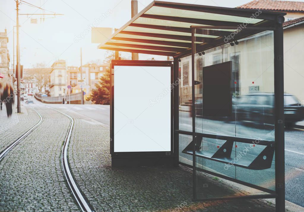 Empty billboard inside of tram station