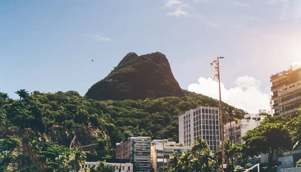 Beroemde heuvel in Rio omringd door gebouwen — Stockfoto