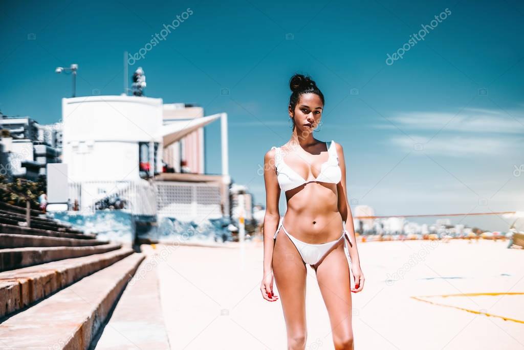 Beautiful black girl on the beach