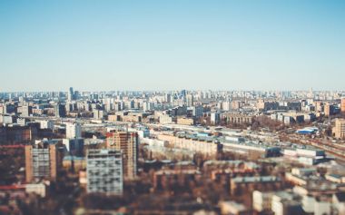 Yukarıda yüksek konut cityscape Tiltshift çekim
