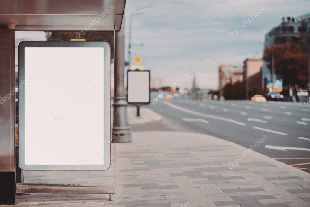 Mockup of a banner inside a bus stop