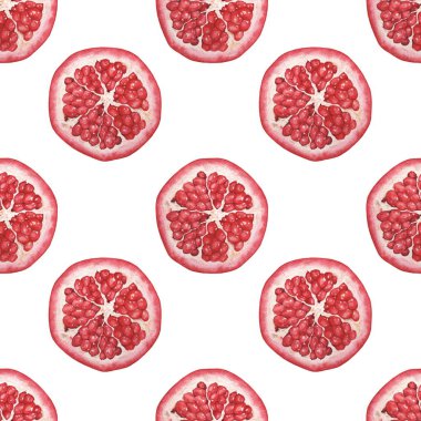 Nar dilimi. Suluboya kusursuz desen. El çizimi.