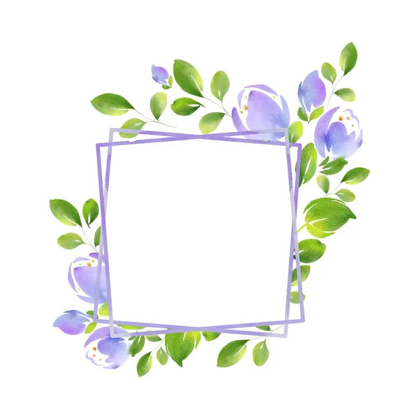Elegant flower frame for your design. Watercolor illustration. Hand drawing. Ideal for postcards, invitations, and business cards.