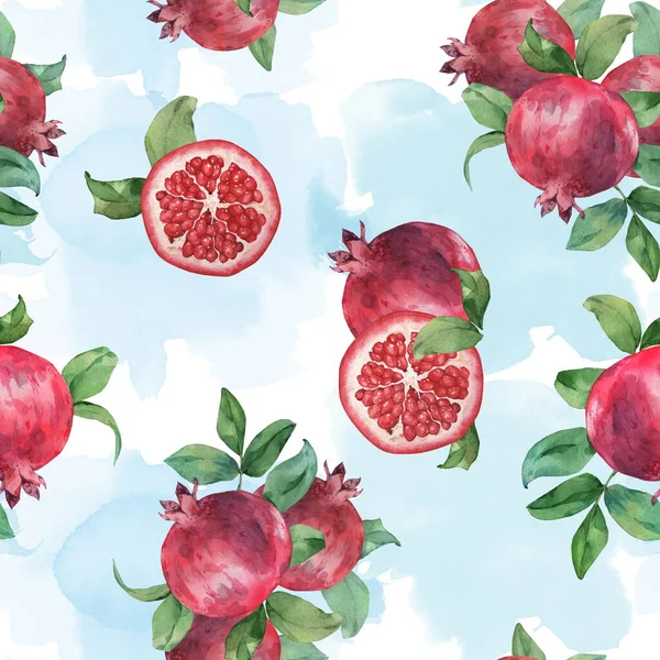 Seamless pattern of pomegranate fruit on a watercolor background 3. Watercolor painting — Stock Photo, Image