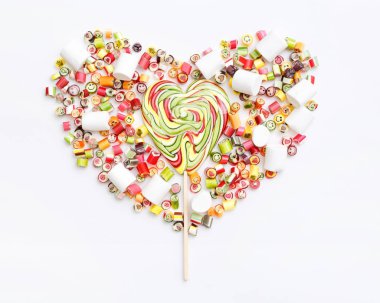 düz lay ile renkli şekerler