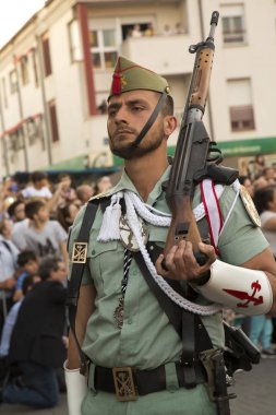 Kutsal hafta Malaga'da alay, İspanyolca Muhafızlar askerinin.