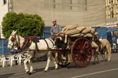 Murcia, İspanya, 18 Nisan 2017. Murcia bahar festivali. Şehrin sokaklarında Ulusal kostümleri alayı. 