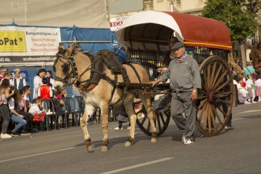 Murcia, İspanya, 18 Nisan 2017. Murcia bahar festivali. Şehrin sokaklarında Ulusal kostümleri alayı. 