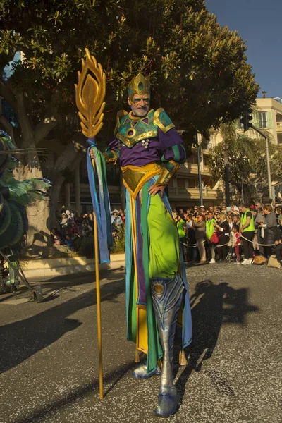 Menton Francia Febbraio 2019 Tradizionale Sfilata Carnevale Del Festival Dei — Foto Stock