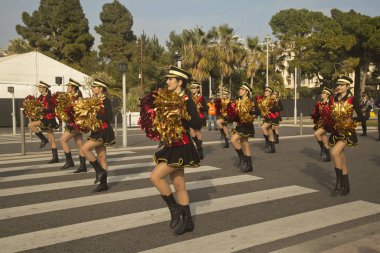 Güzel, FRANCE, 23 Şubat 2019. Nice, Fransa 'daki geleneksel karnaval maskeleri geçit töreni..