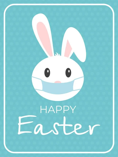 Mutlu Paskalyalar. Evde kal. Tıbbi maskeli koronavirüs tavşanı. Covid-19 tavşanı. CORONAVIRUS EASTER RABBIT. Mavi arkaplanda izole edilmiş Paskalya tavşanı.