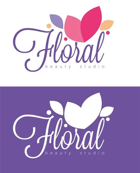 Floral logo with three leaves of linear smooth elegant style — Stock Vector