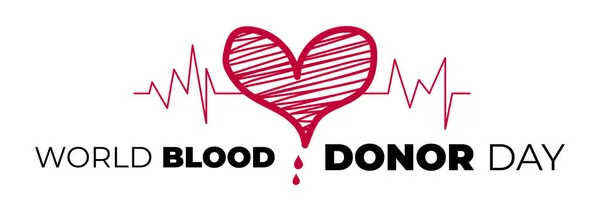 Världens blodgivare dag illustration. Stiliserat hjärta med droppe, datum och typografisk komposition. Symbolen för blodgivning. — Stock vektor