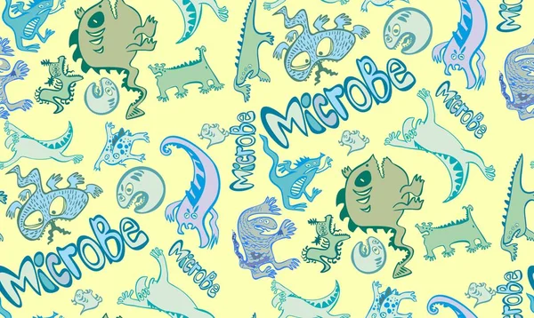 El patrón de microbios, divertido, sólido, una gran cantidad de gérmenes, mal, gérmenes de textura sin costura, gérmenes divertidos, enfermedad, virus — Archivo Imágenes Vectoriales