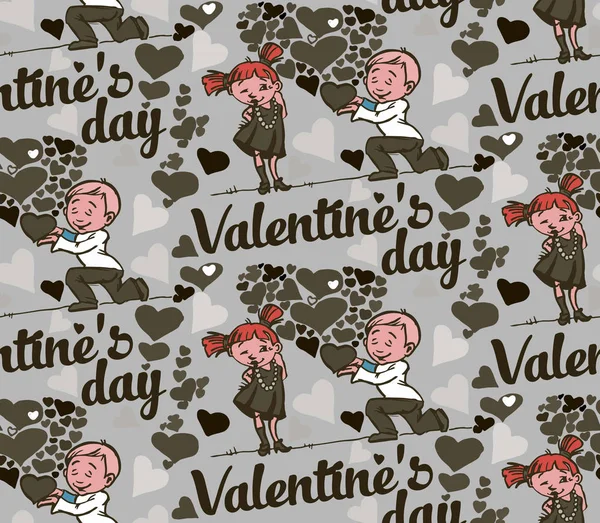 Fondo sin costuras con texto Día de San Valentín, niños amor divertido — Archivo Imágenes Vectoriales