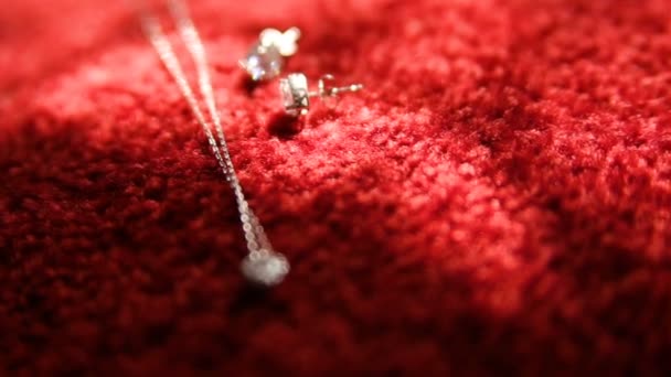 Oorbel en een ketting met een hanger shimmer in het zonlicht — Stockvideo